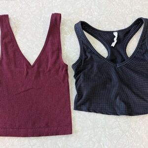 Women's XS Crop Tops - Red Ribbed and Navy/Black Hounds Tooth Goth Street...